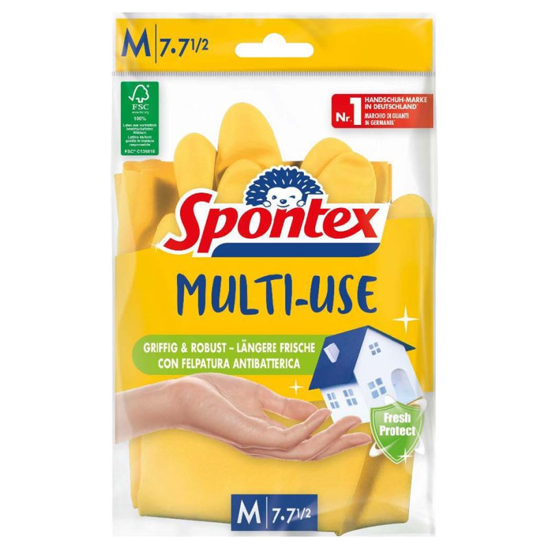 Spontex latex huishoudhandschoenen, maat M, geel, 1 paar